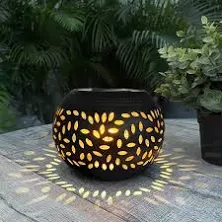 Solar Table Light Outdoor Waterproof- Solar Powered LED Lamp Hollowed-Out Bla...