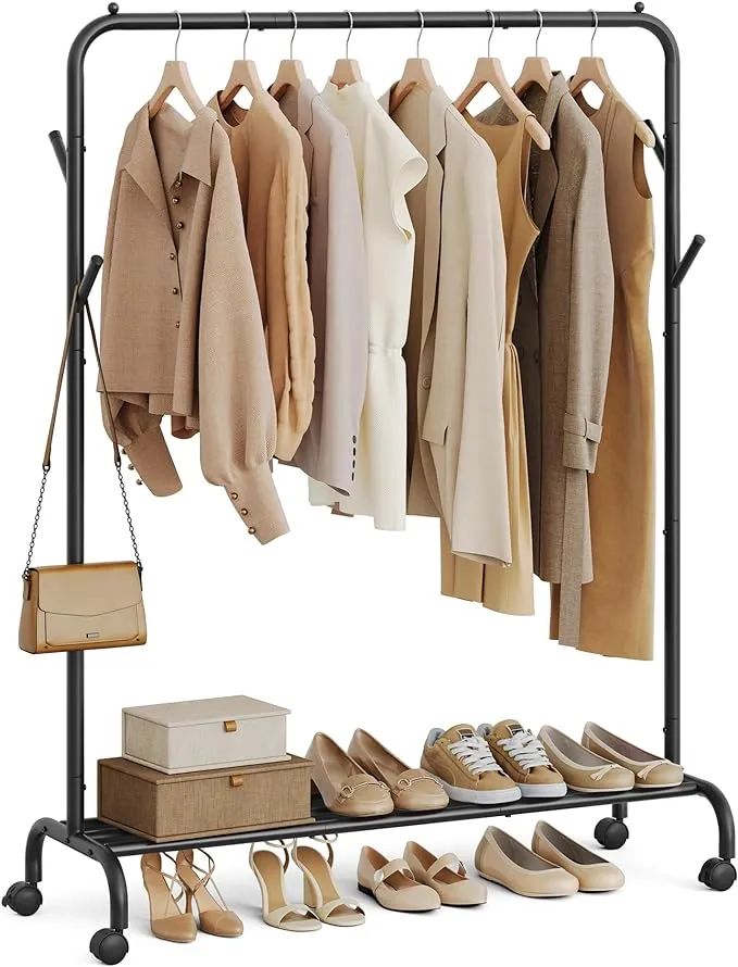 SONGMICS 40.7" Wide Single-Rod Clothing Rack with Wheels