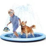 VISTOP Non-Slip Splash Pad for Kids and Dog, Thicken Sprinkler Pool Summer Outdoor Water Toys - Fun Backyard Fountain Play Mat for Baby Girls Boys Children or Pet Dog (87 inch, Blue&Blue)