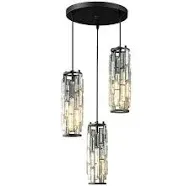 LMQNINE 3 Light Black Pendant Lighting Modern Pendant Light, Mini Crystal Chandeliers,Adjustable Pendant Light Fixture for Kitchen Island Dinning Room Bedroom (Black 3-Light)