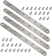 4 pcs 245mm / 9.7" Length 8 Hole Stainless Steel Straight Corner Brackets Flat Fixing Mending Brace Plates with Fixing Screws