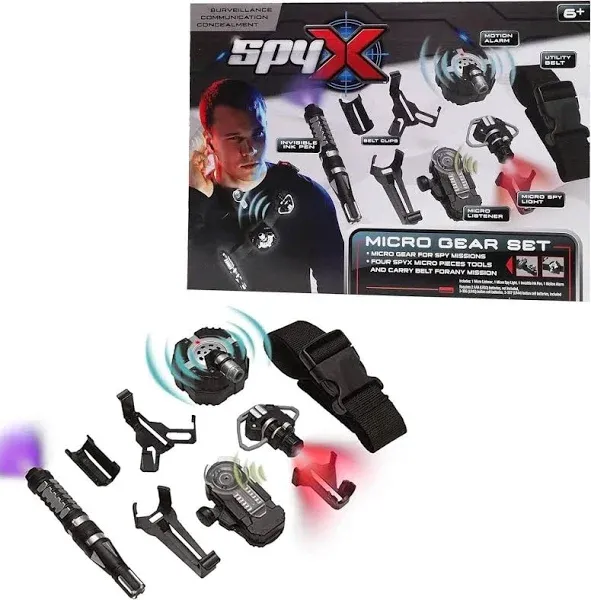 SpyX / Micro Gear Set - 4 Real Spy Toys Kit + Adjustable Belt for Spy Kids Role Play. Junior Secret Agent / Detective / Ninja Toy Gadgets Set for Boys & Girls