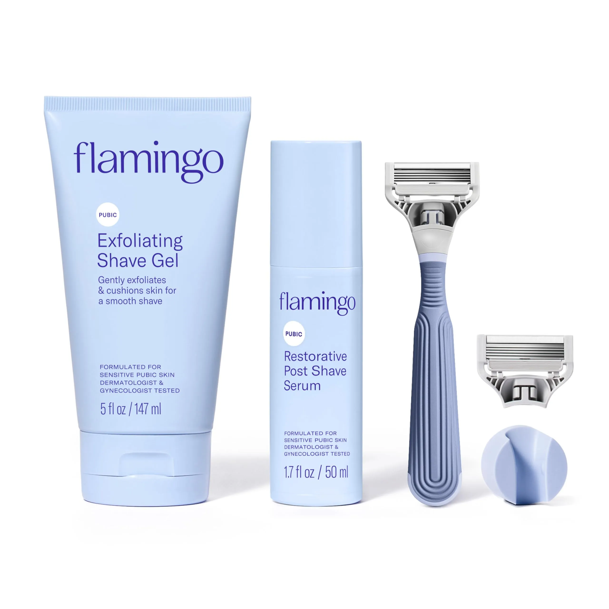 Flamingo Pubic Shaving Regimen - Pubic Razor - Exfoliating Shave Gel, 5 Fl Oz - 