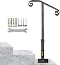 VEVOR Single Post Handrail Wrought Iron Fit 1-2 Step Gray Grab Hand Rail W/ Base