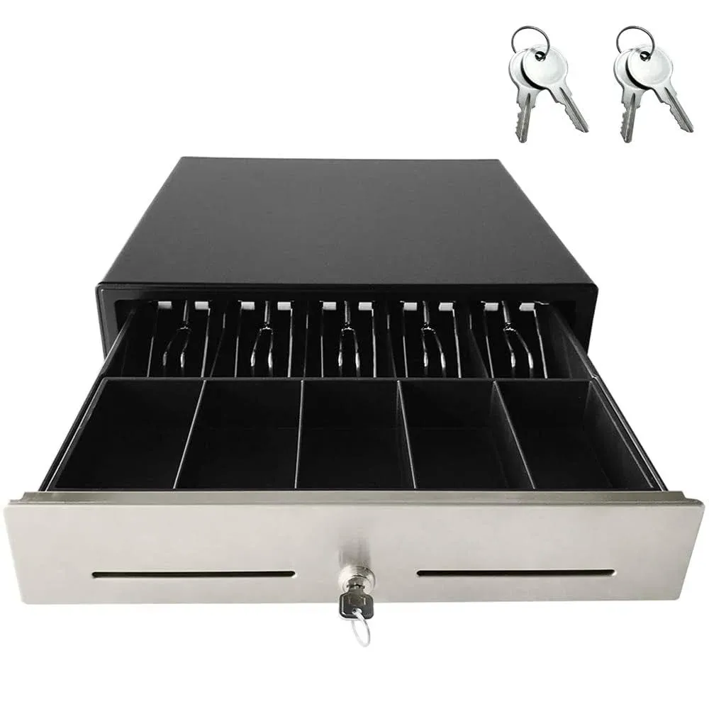 Beelta 16" POS Cash Drawer Stainless Steel Front,Removable Tray,5Bill/5Coin,RJ11 Cable Included,Key Lock,24V,BK1616B