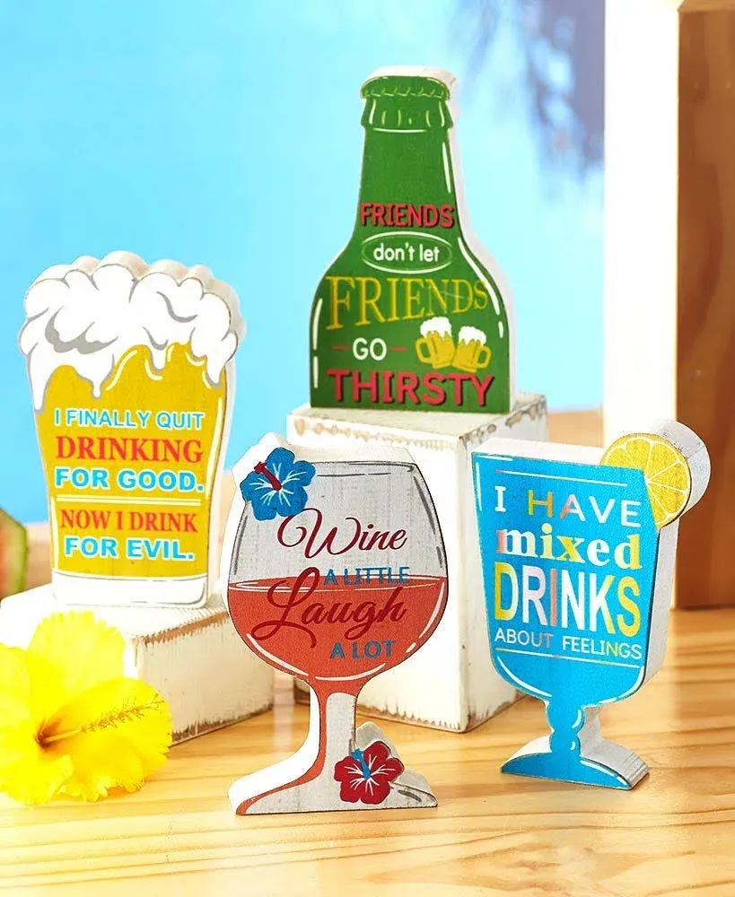 Humorous Shaped Beverage Signs - Happy Hour Accents - Set of 4