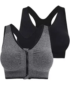 Fapreit Women's Zip Front Closure Sports Bra - Seamless Wirefree Post Surgery Zipper Padded Racerback Workout Gym Yoga Bras