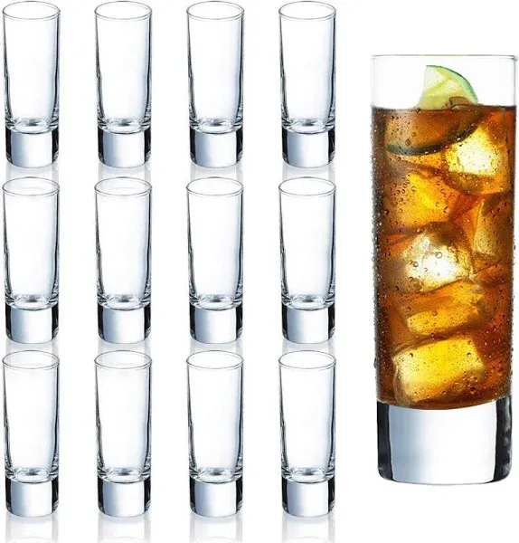 Farielyn-X Clear Heavy Base Shot Glasses 12 Pack 2 Oz Tall Glass Set for Whiskey