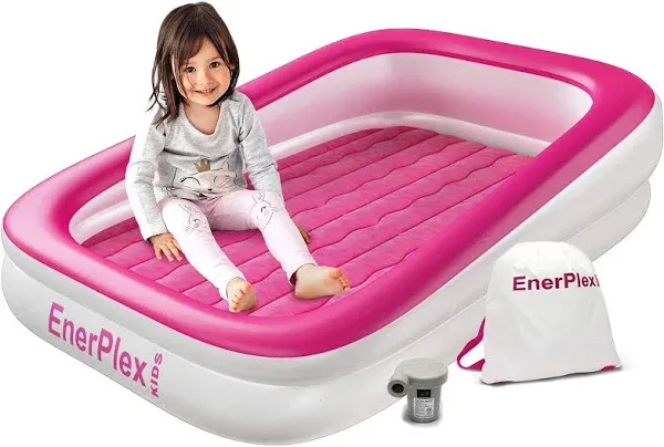 EnerPlex Kids Inflatable Portable Travel Bed with High Speed Pump - Pink