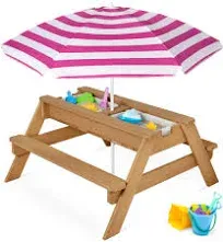 Best Choice Products Kids 3-in-1 Outdoor Convertible Wood Activity Sand & Water Picnic Table w/ Umbrella