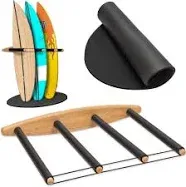 Hang 11' Vertical Surfboard Rack - Sustainable Wooden Surf Board Rack with Rubber Mat, Surf Rack Vertical, Surfboard Rack for Wall, Surf Racks for Wall, Surf Board Racks for Wall (4 arms / 3-4 boards)