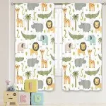 MESHELLY Nursery Safari Animals Curtains 42 (W) x 63(H) inch Rod Pocket Baby Boy Kids Woodland Jungle Forest Lion Elephant Printed Curtains for Living