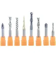 8Pcs Carbide CNC Router Bits Set 1/4 Inch Shank for Woodworking Detail Carvin...