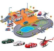 City Parking Garage Diecast Racing Track Set - Kids Toy Car Wash Vehicle Play...