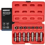 NEIKO 04207A Impact Nut & Bolt Extractor Set, 14 Piece Lug Nut Removal Tool, 3/8 Drive, Deep and Shallow Stripped Bolt Extractor Socket Set, Rounded Bolt Removal tool, Nut Remover Socket Set, CR-Mo