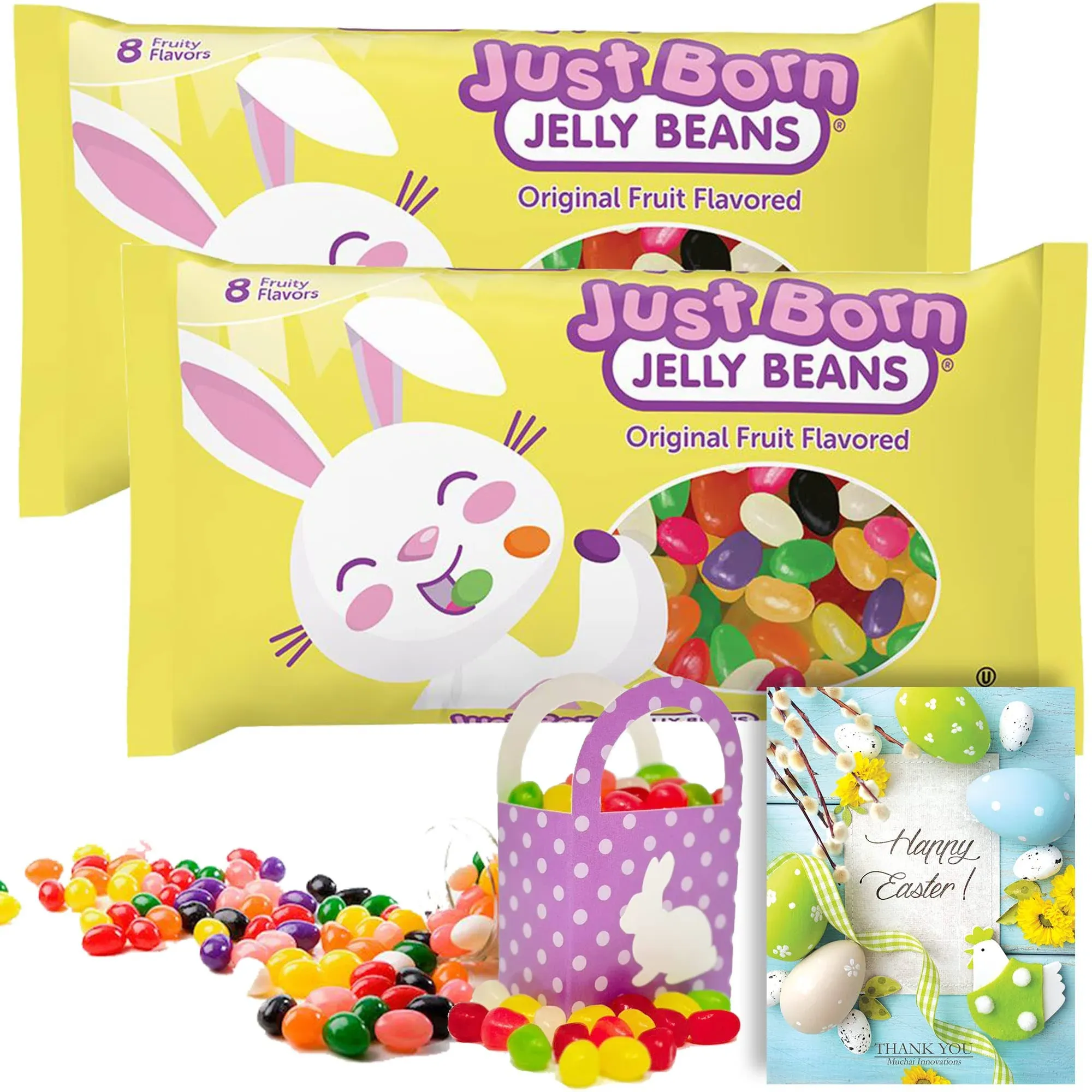 Easter Jelly Bean Candy by Just Born Assorted Fruit Flavor Orange Strawberry Grape Pineapple Lemon Licorice Spiced, Ideal for Decor, Egg Hunts, Basket