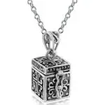 Religious Christian Floral Ichthys Jesus Poison Locket Box Locket Memorial Momenta Holder Necklace Pendant For Women OxidizedSterling Silver