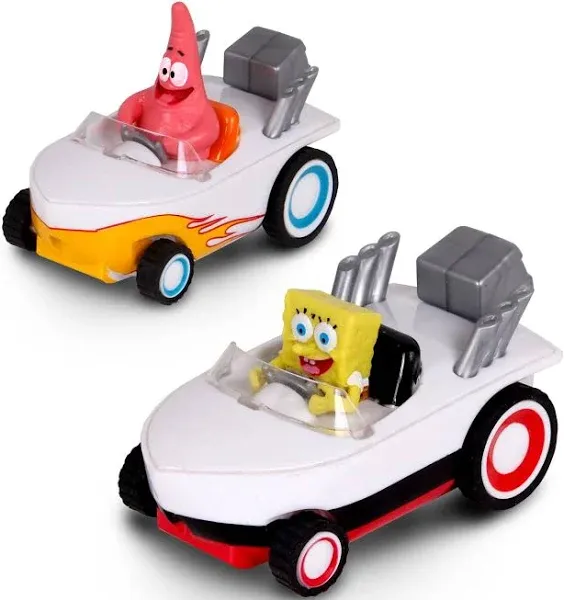 SpongeBob Squarepants Pull Back 2PK SpongeBob & Patrick Hot Rod Boats, Pull Back and Watch them Zoom, No Batteries, No Controls, No Hassle, Fun–Fast–Portable, Great Gift, Official Nickoledeon Licensed