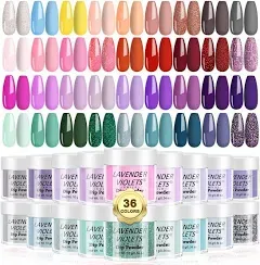 Lavender Violets 36 Colors Dip Powder Nail Kit Starter Quick Drying Dipping Powder Color Set for Home Salon Christmas Nail Art Designs M951