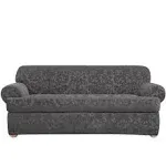 SureFit Stretch Jacquard Damask T Cushion Sofa Slipcover in Gray 2 Piece