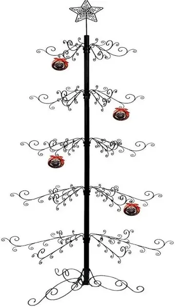 HOHIYA 6.5 Ft Wrought Iron Christmas Tree Ornament Display Stand Metal Holder Hanger Wire Hanging for Halloween Glass Balls Decorations Gift 174 Hooks Black Taiwan Made