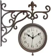 Infinity Instruments Beauregard 8 inch Outdoor Clock Thermometer Combo for Patio Porch Garden Outdoor Decorative Double-Sided Resin Clock Thermometer Wall Hanging with Bracket