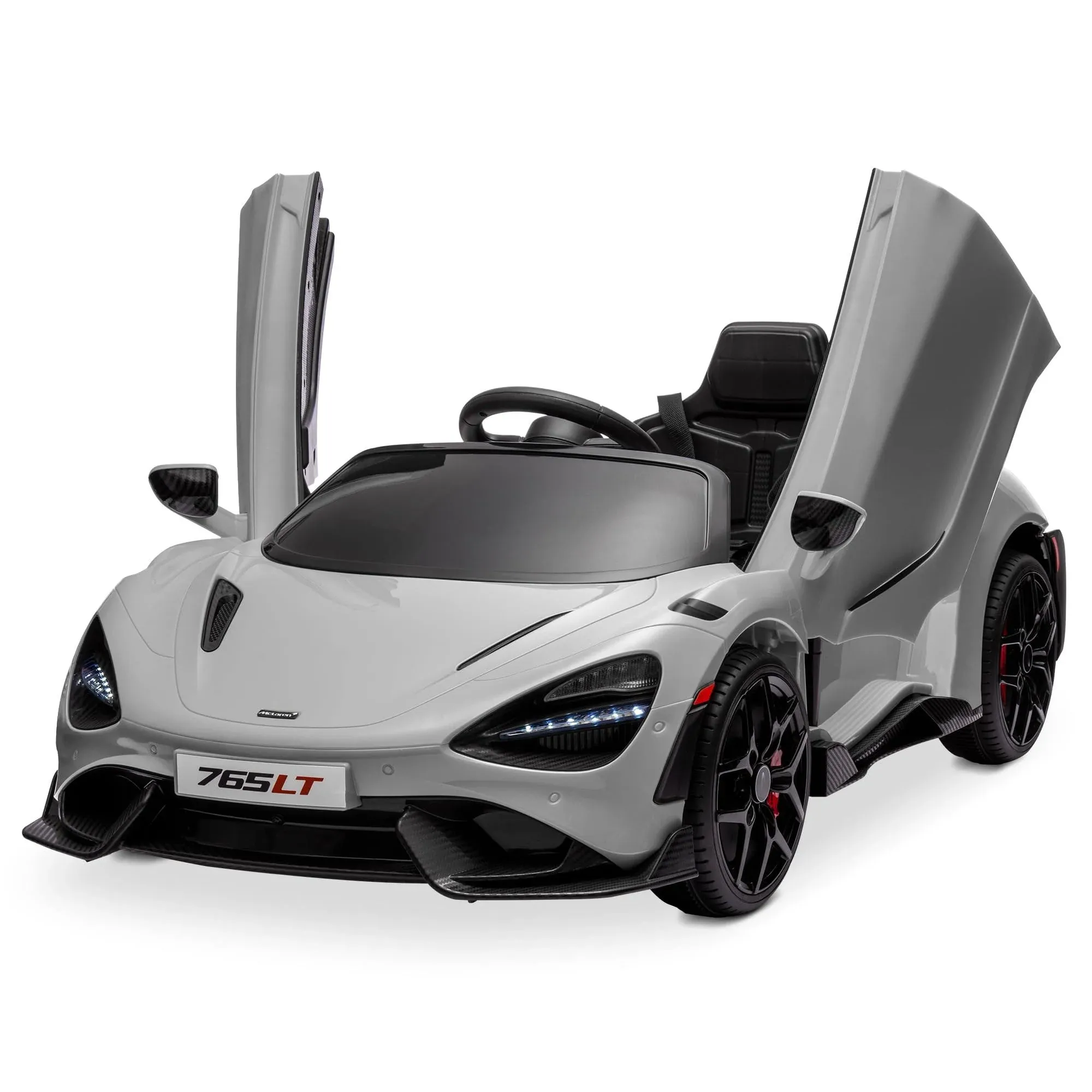 Kidzone 12V Licensed McLaren 765LT Kids Ride On Car with Hydraulic Doors, Gray, Toys