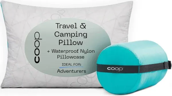 Coop Home Goods Adjustable Travel Pillow - 1 Camping Pillow and 1 Grey Pillowcase Bundle w/Compressible Stuff Sack - Memory Foam Fill w/Lulltra Cover - CertiPUR-US/GREENGUARD Gold Certified (19x13)