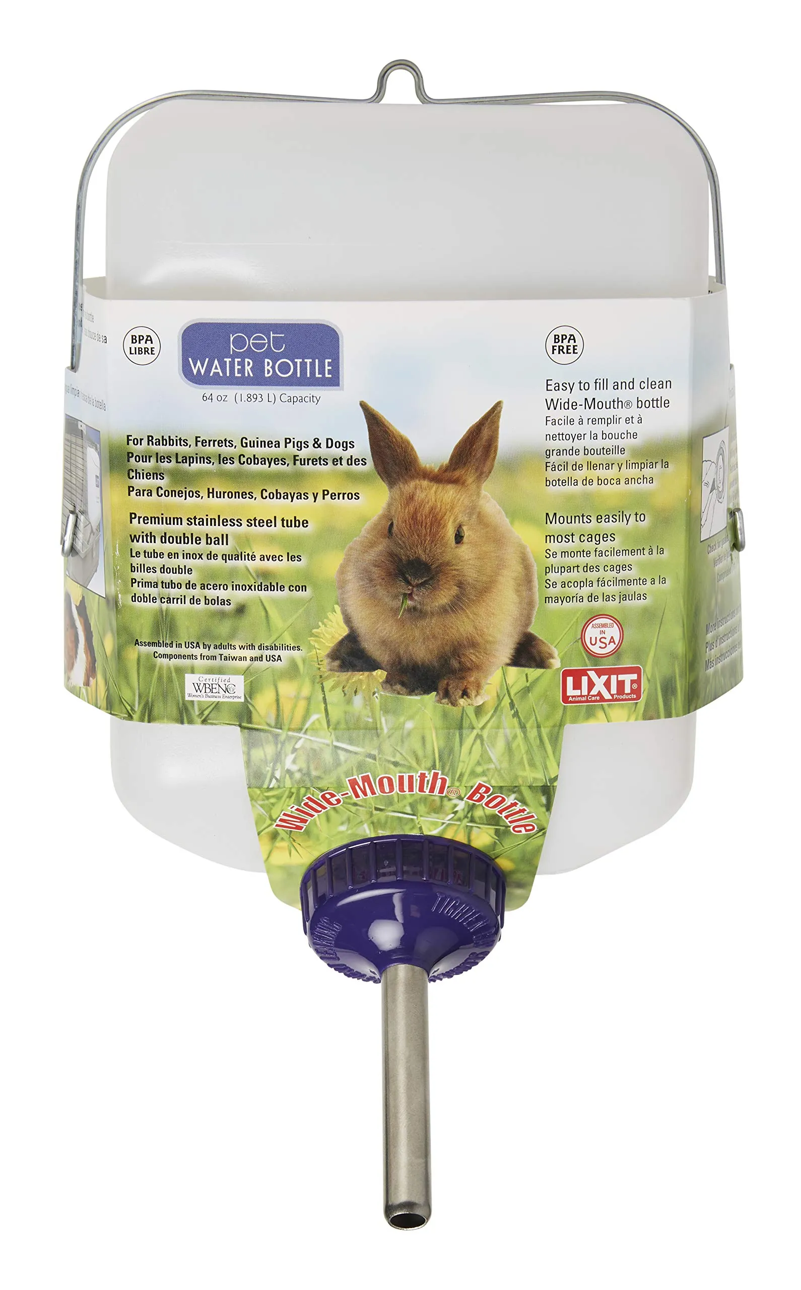 Lixit 64oz / Half Gallon Weather Resistant Water Bottle for Rabbits and Other Sm