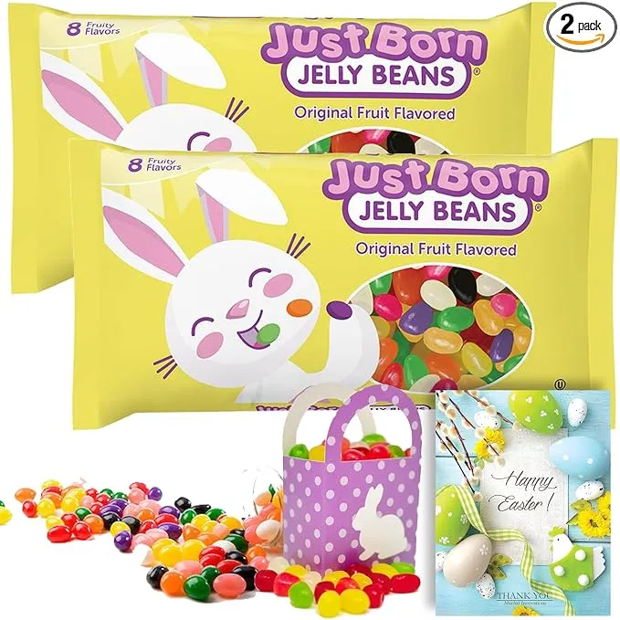 Easter Jelly Bean Candy by Just Born Assorted Fruit Flavor Orange Strawberry Grape Pineapple Lemon Licorice Spiced, Ideal for Decor, Egg Hunts, Basket