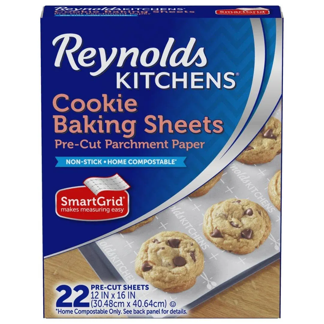 Reynolds Kitchens Cookie Baking Sheets, Pre-Cut Parchment Paper, 22 Sheets (Pack ...