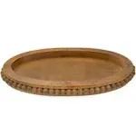 AuldHome Wood Beaded Tray (Stained Wood), Decorative Farmhouse Style Oval Wooden Tray