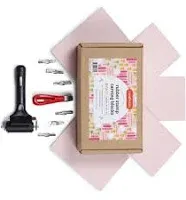 Incraftables Rubber Stamp Kit (5-Pack). Linoleum Block Kit with Cutting Blades Tools (6pcs). Block Printing Kit (6in x 4in x ¼ in) Light Pink Color. Best Carving DIY Stamp Making Kit for Printmaking