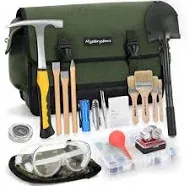 MYSTERYSTONE 23 Pieces Rock Hammer Kit for Rock Hounding, Complete Great Bundle including Steel Rock Pick Hammer,3-Pieces Heavy Duty Chisel Set,Updated Mussette Bag and Many More