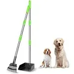 TOOGE Pooper Scooper, Dog Pooper Scooper Long Handle Stainless Metal Tray and Rake Set for Medium Small Dogs Heavy Duty (Green)