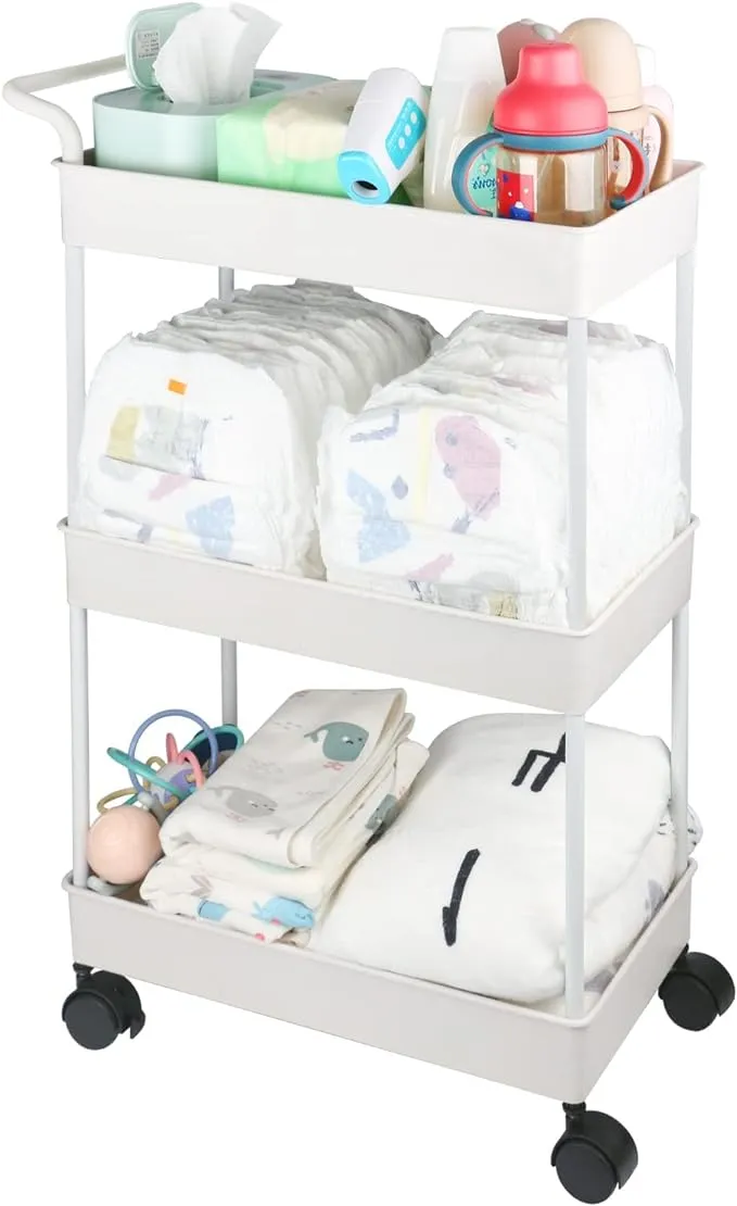 Baby Diaper Caddy, Plastic Movable Cart for Newborn Nursery Essentials Diaper St