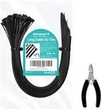 24 Inch Cable Zip Ties Heavy Duty (with Wire Cable Cutters), Strong Large Black Zip Ties with 175 Pounds Tensile Strength, 50 Pack, Long Durable Nylon Black tie Wraps, Outdoor UV Resistant