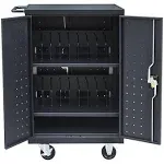 Pearington 20 Device Mobile Charging and Storage Cart for iPads, Chromebooks and Laptop Computers, Up To 17-Inch Screen Size, Surge Protection, Front & Back Access Locking Cabinet, Black