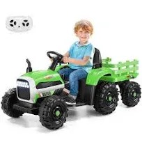 Hikole 12V Tractor with Remote Control Kids Ride Trailer