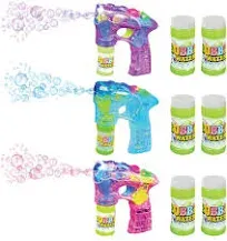 3 LED Light Up Bubble Guns, with Sound, Includes 6 Bottles of Bubble Solution