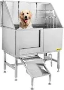 VEVOR 50 Inch Dog Grooming Tub, Professional Stainless Steel Pet Dog Bath Tub,