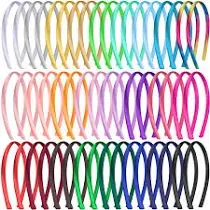 50 Pieces Satin Headbands 1 Centimeter DIY Headband Colorful Satin Covered He...