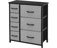 AZL1 Life Concept Vertical Dresser Storage Tower, Steel Frame, Wood Top, Easy Pull Textured Fabric Bins-Organizer Unit for Bedroom, Hallway, Entryway, Closets-7 Drawers, Black and White