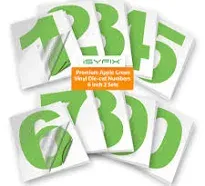 Apple Green Vinyl Numbers Stickers - 6 Inch Self Adhesive 2 Sets - Premium Decal Die Cut & Pre-Spaced for Mailbox, Signs, Window, Door, Cars, Trucks, Home, Business, Address Number, In & Outdoor