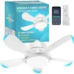 Socket Fan Light with Remote, Screw Ceiling Fans with Lights, 5 Reversible Bl...