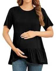 Xpenyo Women's Tiered Maternity Top Fashion Short Sleeve Casual Pregnancy Blouse Shirts