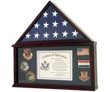 DECOMIL - Large Military Shadow Box Frame Memorial Burial Funeral Flag Display Case for 5x9 Flag, Solid Wood (Mahogany) (Plain)