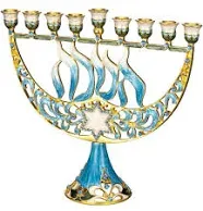 Matashi Hand Painted Enamel Menorah Candelabra with a Star of David