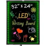 VEVOR LED Message Writing Board, 24&quot;x16&quot; Illuminated Erasable Lighted Chalkboard, Neon Effect Menu Sign Board, Drawing Board with 8 Fluorescent Chalk Markers and Remote Tested to UL Standards