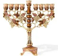 7.25&#034;Tall HandPainted Menorah Candelabra Embellished 24K Gold-High Quality Cryst